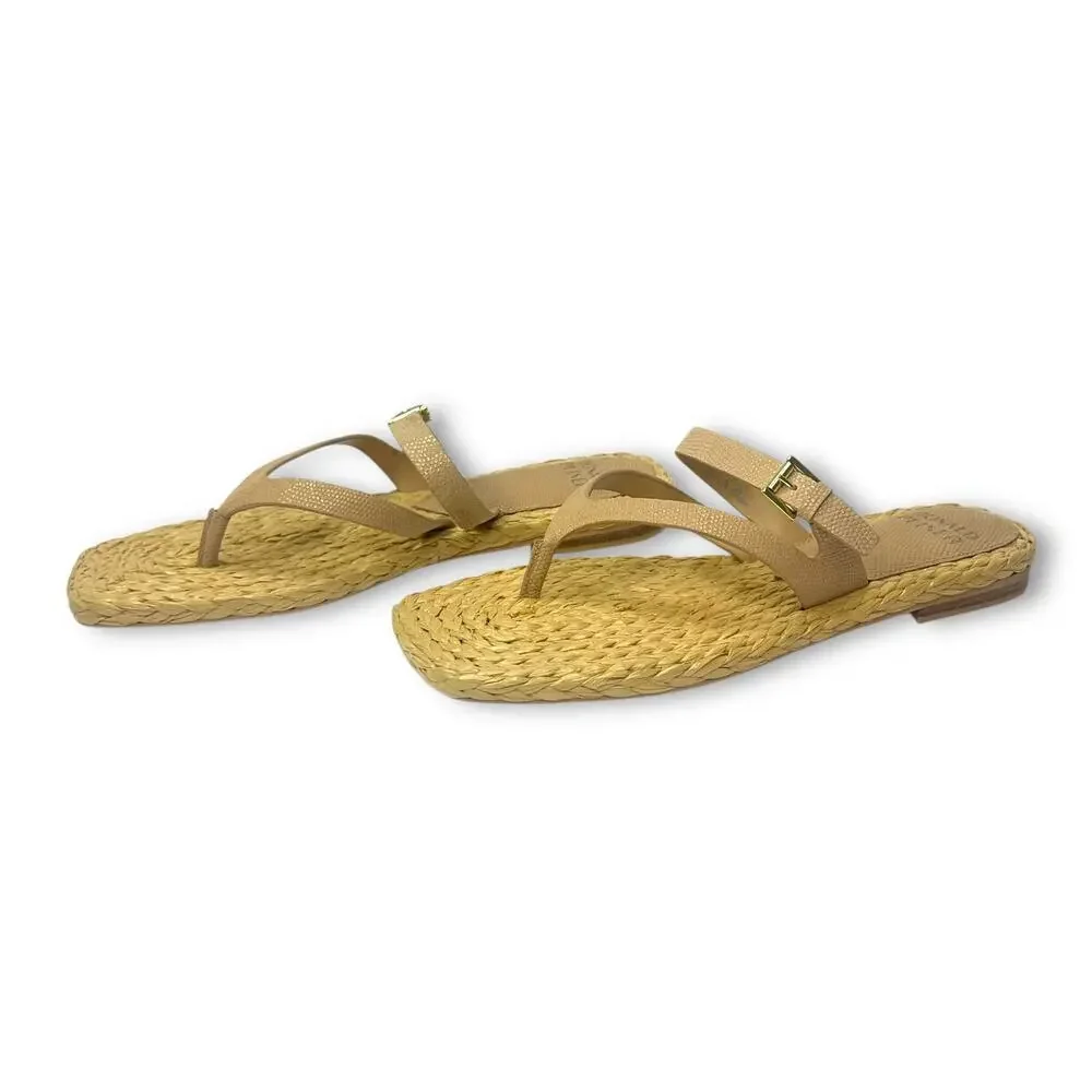 Donald Pliner Women's Heathro Thong Sandal 9.5 Sand Metallic Lizard Tan Sandals